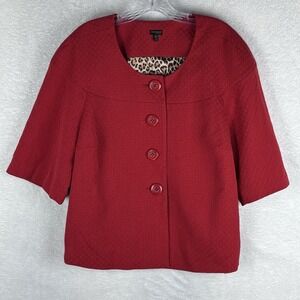 NWT MADISON WOMAN Red Button Up Coat Jacket With Cheetah Print Lining S 18W